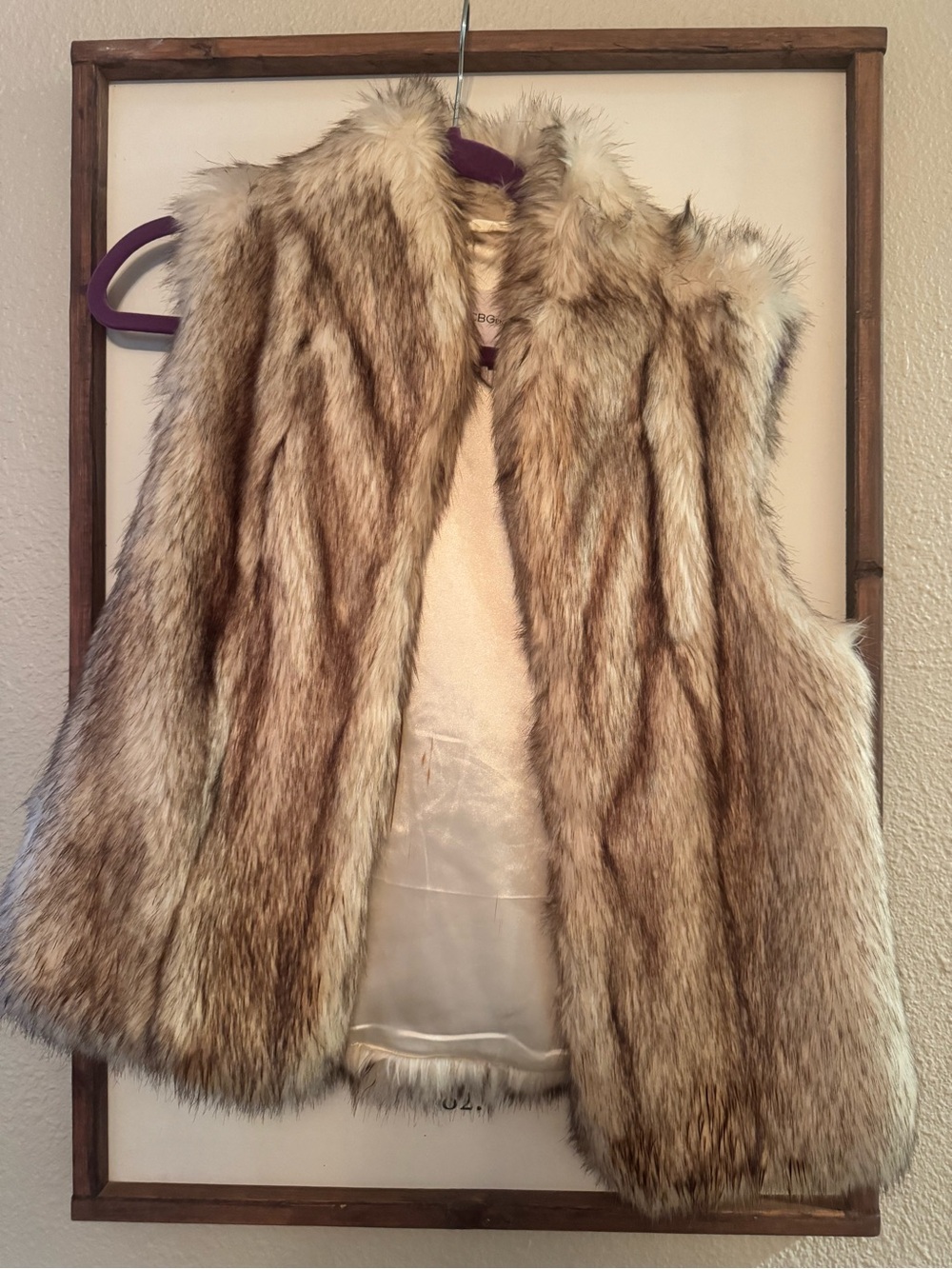 BCBGeneration Faux Fur Vest in Natural Brown and Cream